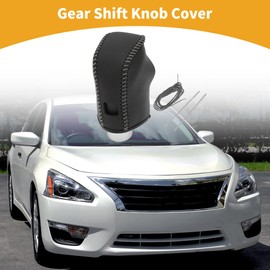 Partuto Gear Shift Knob Cover Car Stick Shifting Handle Protector for Nissan Altima 2019-2024 Faux Leather Black Grey Anti-Slip