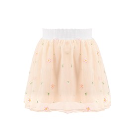 Bezioner Girls' Skirts Embroidered Tulle Skirt 4 Layers Floral Skirt with Lining for Daily Wear Party Festival Wedding Yellow L(6-10 Years)