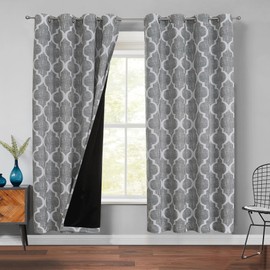 Beauoop 100% Blackout Curtains 72 Inches Long 2 Panels for Bedroom Living Room Grey Moroccan Geo Room Darkening Thermal Insulated Soundproof Grommet Top Window Treatments Drapes, 50x72 Set of 2
