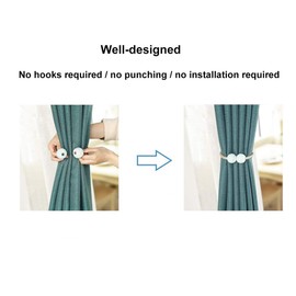 Magnetic Curtain Tie Backs, Magnetic Curtain Clips Rope Curtain Holder Buckles Small Bead Curtain Buckle Clips Rope Holders for Home Office Hotel Window Decoration (2-PACK, Pink)