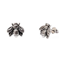 Vintage Sterling Silver Bee Earrings for Women Hypoallergenic Small Cute Textured Animal Honeybee Studs Cartilage Tragus Post Oxidized Retro Jewelry Gifts