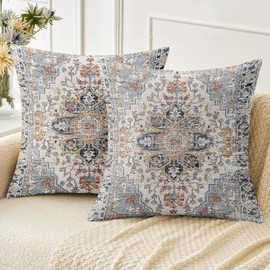 ZSYTZL Boho Throw Pillow Covers 20x20 inch Set of 2,Soft Pillowcases Bohemia Carpet Pattern Decorative Sofa Living Room Bed Square Pillow Case Cushion Cover-Blue Grey