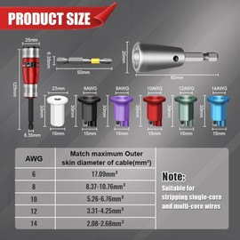 Wire Stripper for Drill,Wire Stripping and Twisting Tool for 6/8/10/12/14AWG,Portable Wire Nut Twister for Power Drill,Cable Quick Twister Tool and Connector（8pcs）