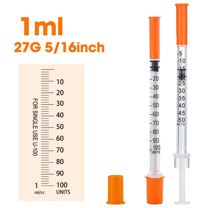 1ml 27G 5/16 Inch Syringe, 100 Pack