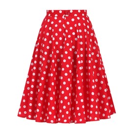 Women's Polka Dot Vintage Swing Skirt 1950s Midi Skirt Cocktail Evening Dress Cherry Floral Print Summer Skirt A-line Empire Waist Skirts Knee Length Plate Skirt, red