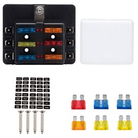 Effitnee 6 Way Fuse Box 12V Blade Fuse Block Holder with Negative Bus with Indicator and Protection for Car Boat Marine RV Van Truck SUV Yacht