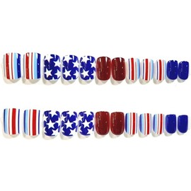 Stripes & Stars Glossy Extra Short Square Press-On Nails - 24 Pieces - Artificial Nail Kit - 4th of July Nails