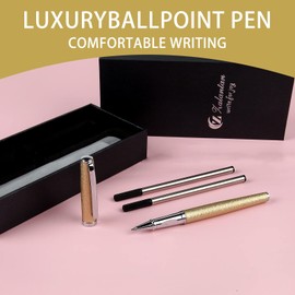 Zalantan Premium Rollerball Pen, Luxury Pen with Cace, Ballpoint Pen Smooth Writing Feel Stylish Design Effortless Writing Executive Pen Gift Box with 0.5 mm Black Extra 2 Refills (Gold)