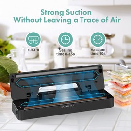Kosiant Vacuum Food Sealer Machine, Vacuum Sealer Machine for Food Preservation, Compact Vacuum Packing Machine with Roll Vacuum Bags, Cutter, Dry & Moist Food Modes and Led Indicator Light, Black