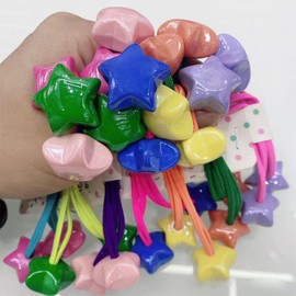 14PCS Ball Charm Hair Ties for Little Girls, Double Heart Bead Rubber Band, No Damage Ponytail Holders for Toddler Girls(Star)