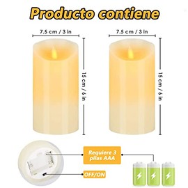 LED Velas Sin llama, velas eléctricas con luz, Hasta 50 Horas de Luz, velas falsas operadas con pilas para decoraciones de festividades, celebración de temporada, decoración de Navidad y boda(2 piezas, Longitud 15 cm)