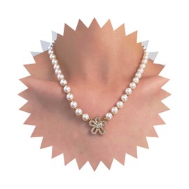 Iaceble Vintage Flower Pearl Choker Necklace Gold Cz Flower Pendent Necklace Wedding Pearl Necklace Rhinestone Flower Necklace Daisy Floral Necklace Jewelry for Women