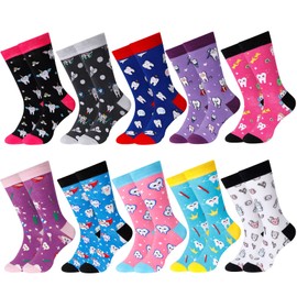 Therwen 10 Pairs Funny Dental Teeth Socks Novelty Teeth Crew Socks for Women, Cute Dentist Gift for Nurse Teacher