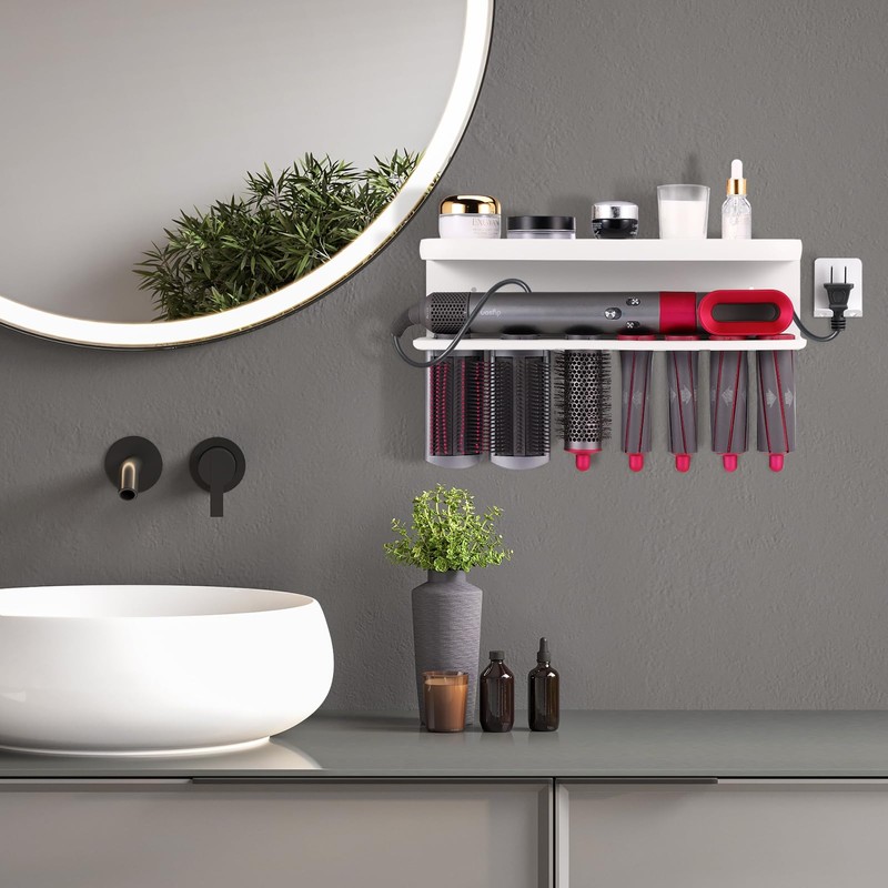 Zenymb Wall Mount Holder for Dyson Airwrap Styler, White Storage