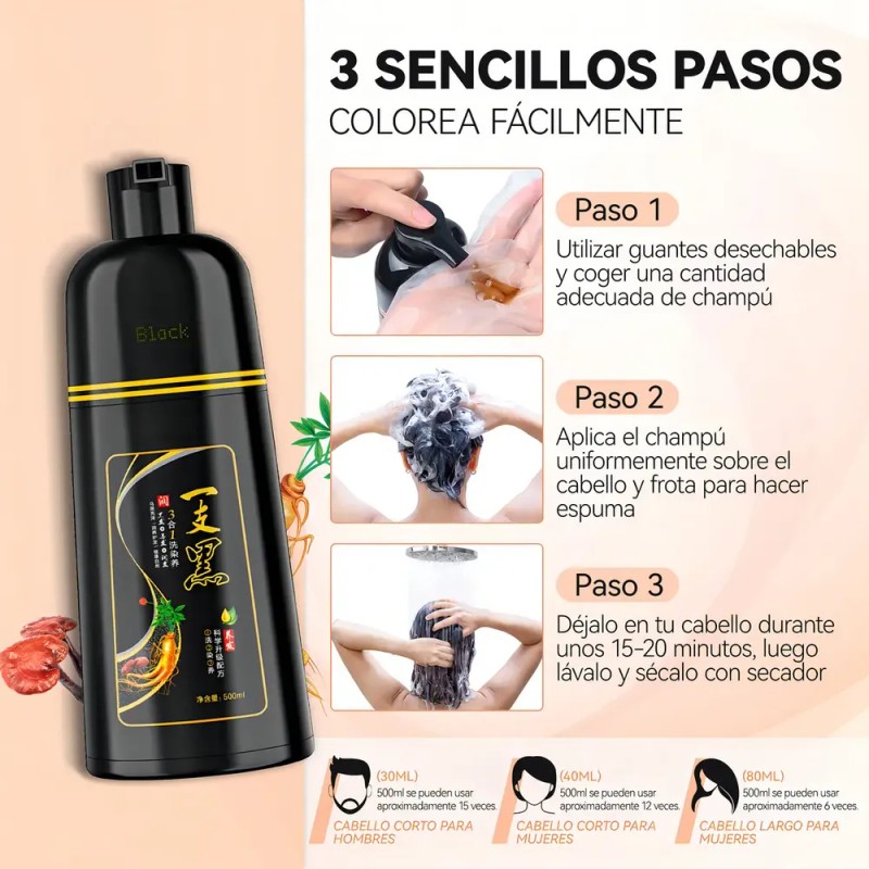 Kaisasa Shampoo Cubre Canas Tinte Instantaneo Para Canas，shampoo cubre canas，shampoo