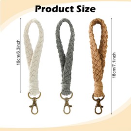 Mwrenqei 3 PCS Boho Macrame Keychain Bracelet Handmade Keyring Wristlet Soft Wrist Lanyard Keychain Holder for Women Man Phone Car Key Wallet Purse