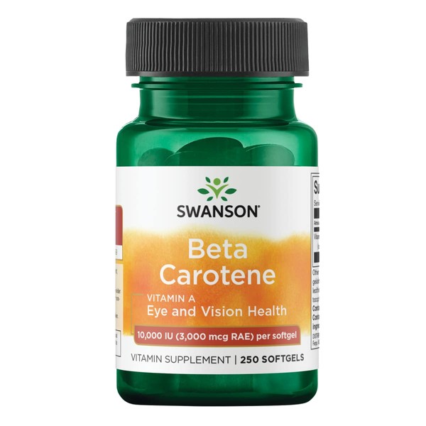 Swanson Beta-Carotene - Vitamin A Supplement Promoting Immune Health, Eye & Skin Health - Natural Wellness Formula - (250 Softgels, 3000mcg Each)