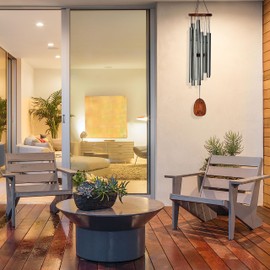 Woodstock Wind Chimes for Outside, Garden Decor, Outdoor Decor for Your Patio and Front Porch (28") Silver Wind Chime Woodstock Mindfulness Chime Medium (WMCM)