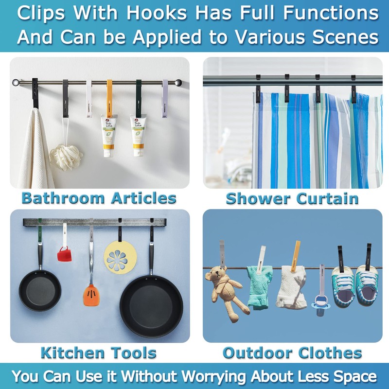 XoYoZo Laundry Hooks with Clips Hanger Closet Organizer Clamps Socks