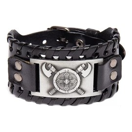 RICHARD-911 Pulsera Brazalete Escudo Vikingo Cuero Piel Joyería Pareja Regalo Hombre Mujer Brújula Vegvisir Vikingo