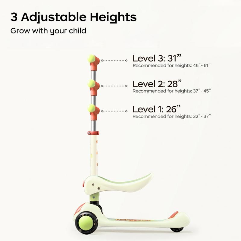 Bc Babycare Kids Scooter, 3 Adjustable Heights (Ages 3-15), Lean-to-Steer,