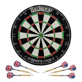 Hathaway Winner’s Choice 18-in Professional Bristle Dartboard for Adults – Regulation Size Steel Tip Dart Board – Includes Self Healing Sisal Fiber Board, Rotatable Outer Ring & 6 Steel-Tip Darts