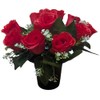 INERRA Cemetery Grave Flower Pot with Artificial Red Roses
