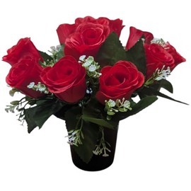 INERRA Cemetery Grave Flower Pot with Artificial Red Roses