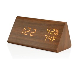 AiTURE Digital Alarm Clock,LED Bedside Clock with Large Digit Display, 3 Alarm Settings, Humidity & Temperature Detect, Wood Made Electric Clocks for Bedroom, Bedside (Brown) (Brown)