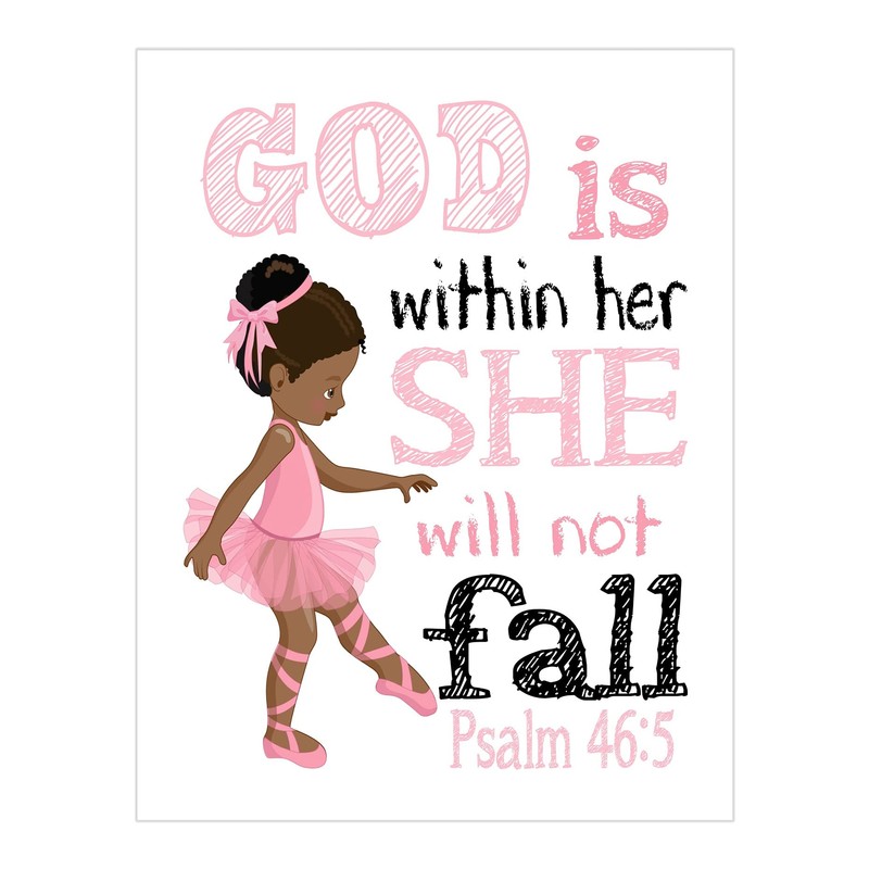 African American Ballerina Christian Nursery Decor Unframed Print - God