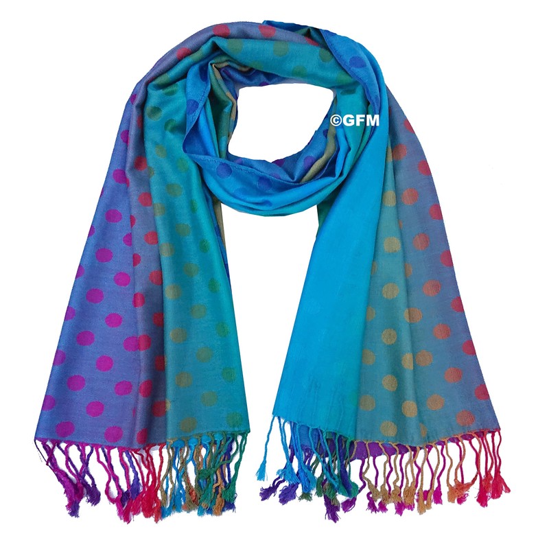 GFM Silky Feel Scarf in Paisley Floral Pashmina Style, Npolkapash-tx-turquoise