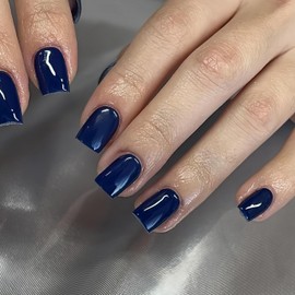 Navy Dark Blue Press on Nails Short Square, Short Fake Nails False Nails Press ons, Soft Gel Glue on Nails Short Stick on Nails for Women Reusable Solid Color Acrylic Nails 24 Pcs