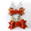 Red Bow Sequin & Gold Antler Hair Clips - Cute