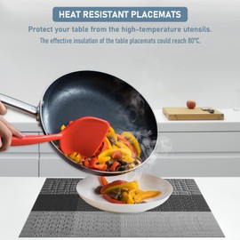 wiipara Placemats Set of 6, PVC Place Mats and Coasters Washable Non-Slip Heat Resistant Table Mats for Kitchen Dining Table Home Restaurant (6 Placemat + 6 Coaster, Grey)