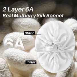 Olaemuo 100% Mulberry Silk-Bonnet for Sleeping Women/Men for Curly/Thin/Short/Medium/Braids Hair, Real Silk Hair Wrap Bonnet for Sleeping, Silk Sleep Night Cap for Sleeping for Hair Care, Sliver Grey