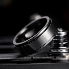 King Will 8mm Black Stainless Steel Spinner Ring - Stress Relief Fidget Ring for Men, Women & Teens - Polished Comfort Fit 8.5