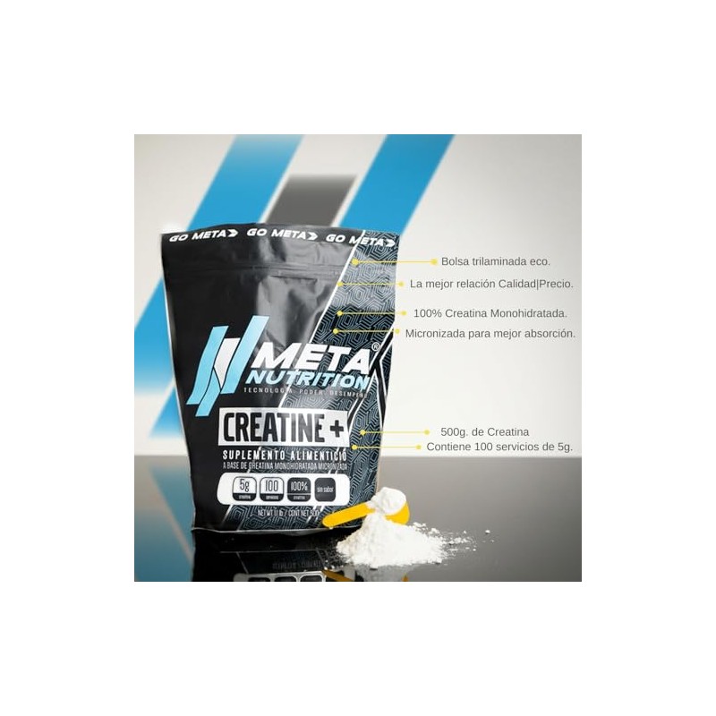 Meta Nutrition Creatina Monohidratada Micronizada Pura. 500gr, 100 Porciones. 100%