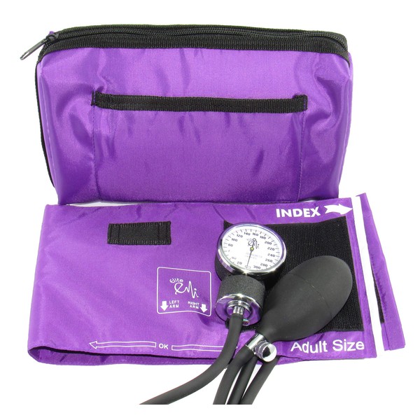 EMI Purple Deluxe Professional Aneroid Sphygmomanometer Manual Blood Pressure Monitor Set with Adult Cuff and Carrying Case #217