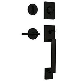 Nuk3y Haven Modern Handleset Front Door Entry Handle and Deadbolt with Reversible Inside Lever Trim (Round Thor Lever Trim, Matte Black)
