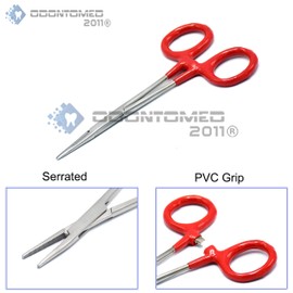 OdontoMed2011 Red PVC Insulated Grip Handle Stainless Mosquito Hemostat Locking Forceps Straight 5" Serrated Clamp Fishing Tools ODM