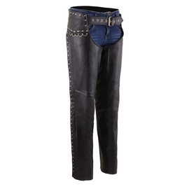 Milwaukee Leather LKM5724 Men's Black Braided Premium Leather Classic Fit Leather Chaps w/Elastic Panel - 34