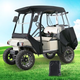 Panglong Club Car DS Enclosure, Multifunctional Polyester Golf Cart Cover-Waterproof Snowproof with Openable Front Windscreen and 2 Zipper Door, 4 Side Clear Windows, Fit 4 Passengers DS Golf Cart