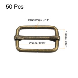 sourcing map Slides Buckles, 50pcs 38x16x2.8mm Metal Rectangle Adjuster Triglides Slide Buckle Roller Pin Buckles Slider Strap Adjuster for Belt Bags DIY Accessories, Bronze Tone