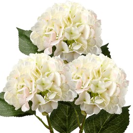 DILATATA - Hortensias artificiales de 21 pulgadas de largo tallos de seda para el hogar, centros de mesa, arreglos de flores falsas, ramos de boda, decoraciones de bricolaje, 3 hortensias blancas y