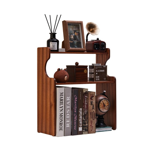 KAOTGOT Wood Bookcase 2 Tier Desktop Bookshelf Storage Organizer Bookshelves