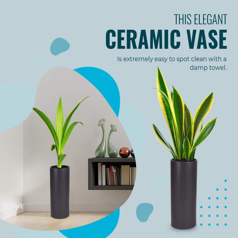 Silver Ceramic Round Planter 12" H x 6" W x