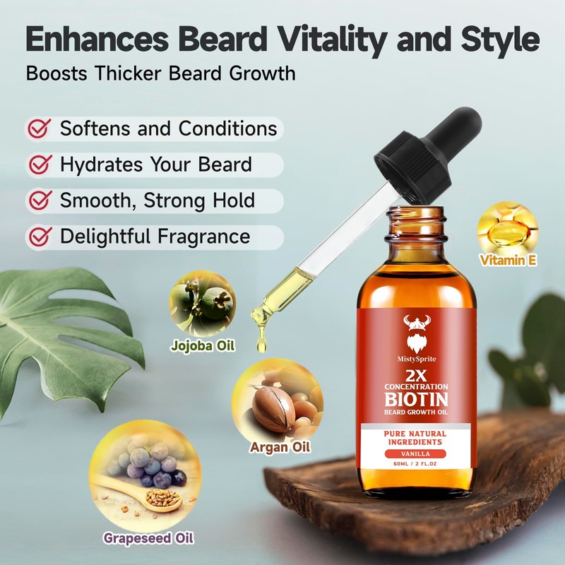 Beard Growth Oil - 2X Concentration Biotin for Men (2