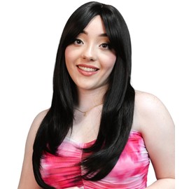 Pelucas Para Mujer, Peluca Larga Con Anchoas Aspecto Natural, Fibras Sintéticas Alta Calidad, Ideal Para Cosplay, Disfraz, Moda y Belleza Mujer (Bangs Dark Brown)