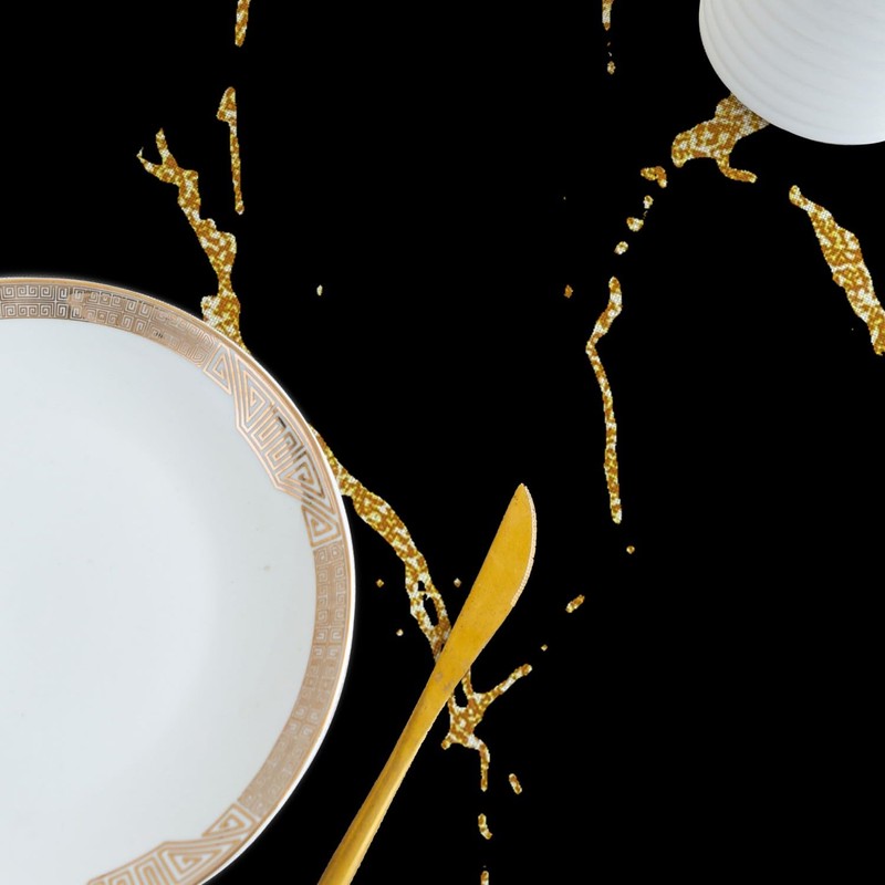 Tablecloth Black and Gold Middle Runner Modern Tablecloths with Marble