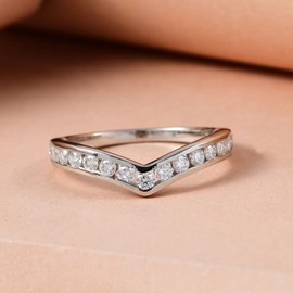 TJC Moissanite Wishbone Ring In Platinum Plated 925 Sterling Silver for Women Size L Channel Setting